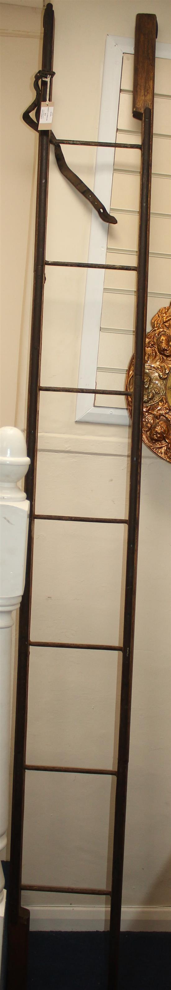 A Hodgkinsons patent oak and metal folding motorists ladder, overall 9ft lng